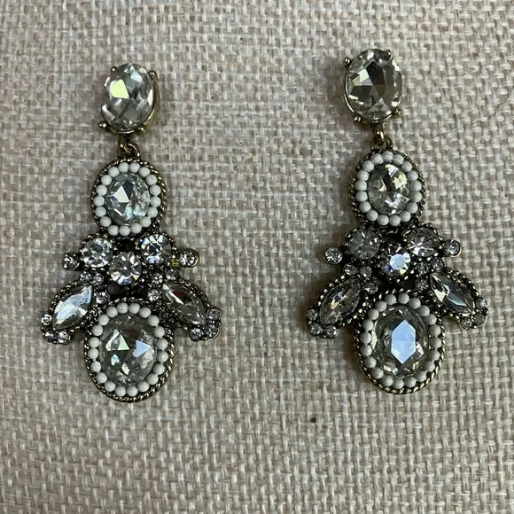 Ann Taylor Silver and White Crystal Drop Earrings and Three Matching Bangles - Picture 2 of 10